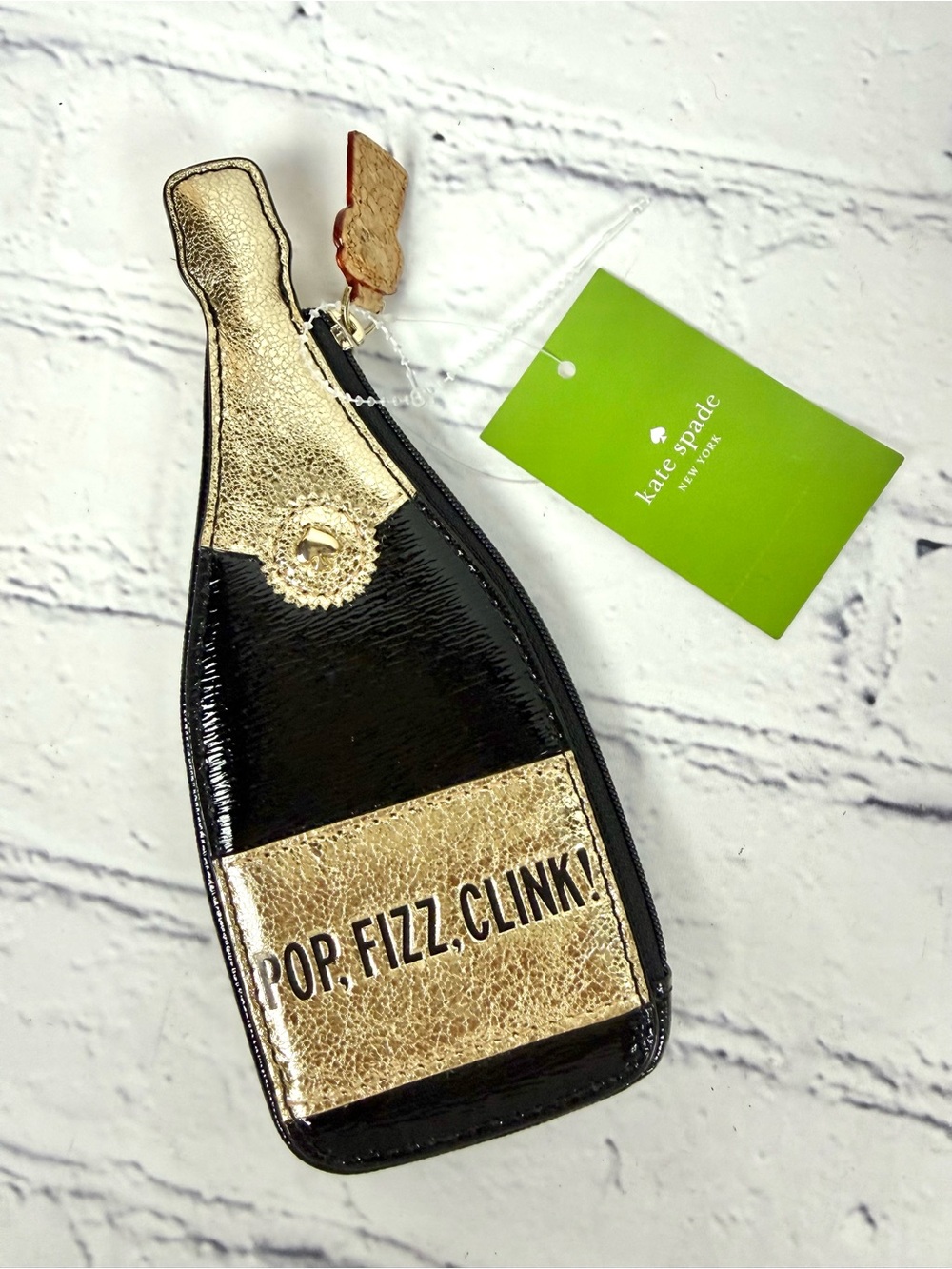 Kate Spade POP FIZZ CLINK Bubble Over Champagne Bottle Leather Coin Purse Wallet